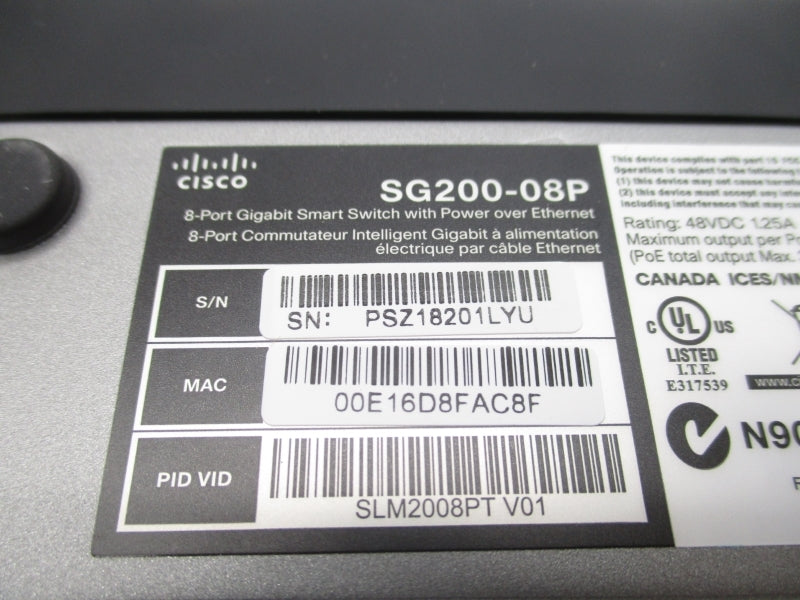 CISCO SG200-08P 48VDC 1.25A NSMP