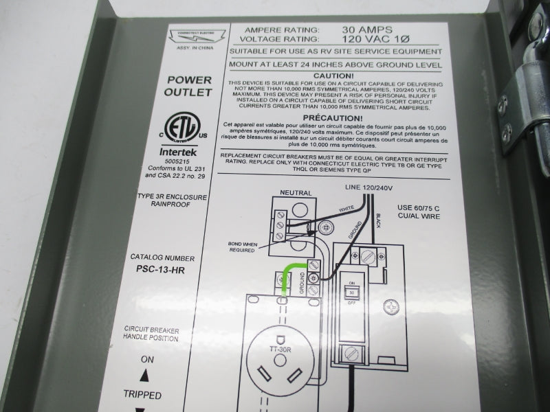 CONNECTICUT ELECTRIC PSC-13-HR 120VAC 30A NSMP