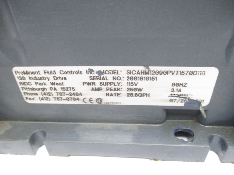 PROMINENT FLUID CONTROLS SICAHM12090PVT1570D110 115V 3.1A 145PSI UNMP