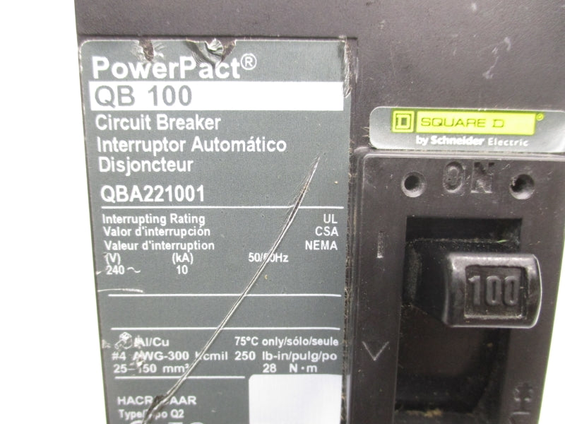 SQUARE D QBA221001 240V 100A (AS PICTURED) NSNP