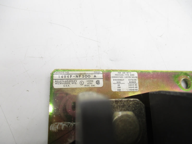 ALLEN BRADLEY 1494F-NF200 SER. A 600VAC 200A UNMP