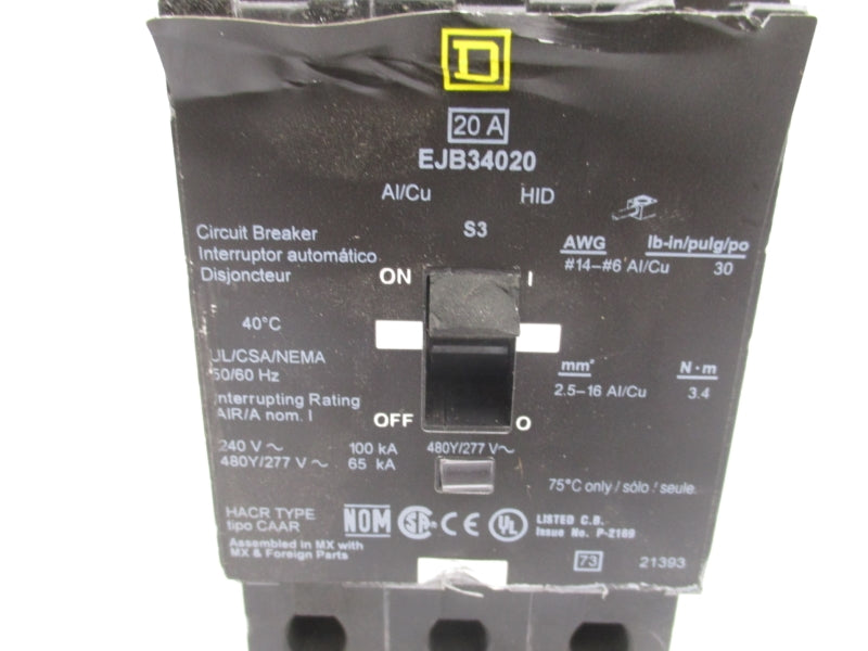 SQUARE D EJB34020 277V 20A NSNP