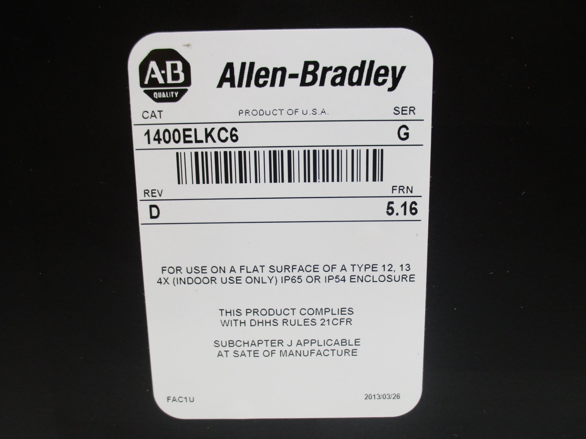 ALLEN BRADLEY 1400ELKC6 SER. G F/W 5.16 NSNP