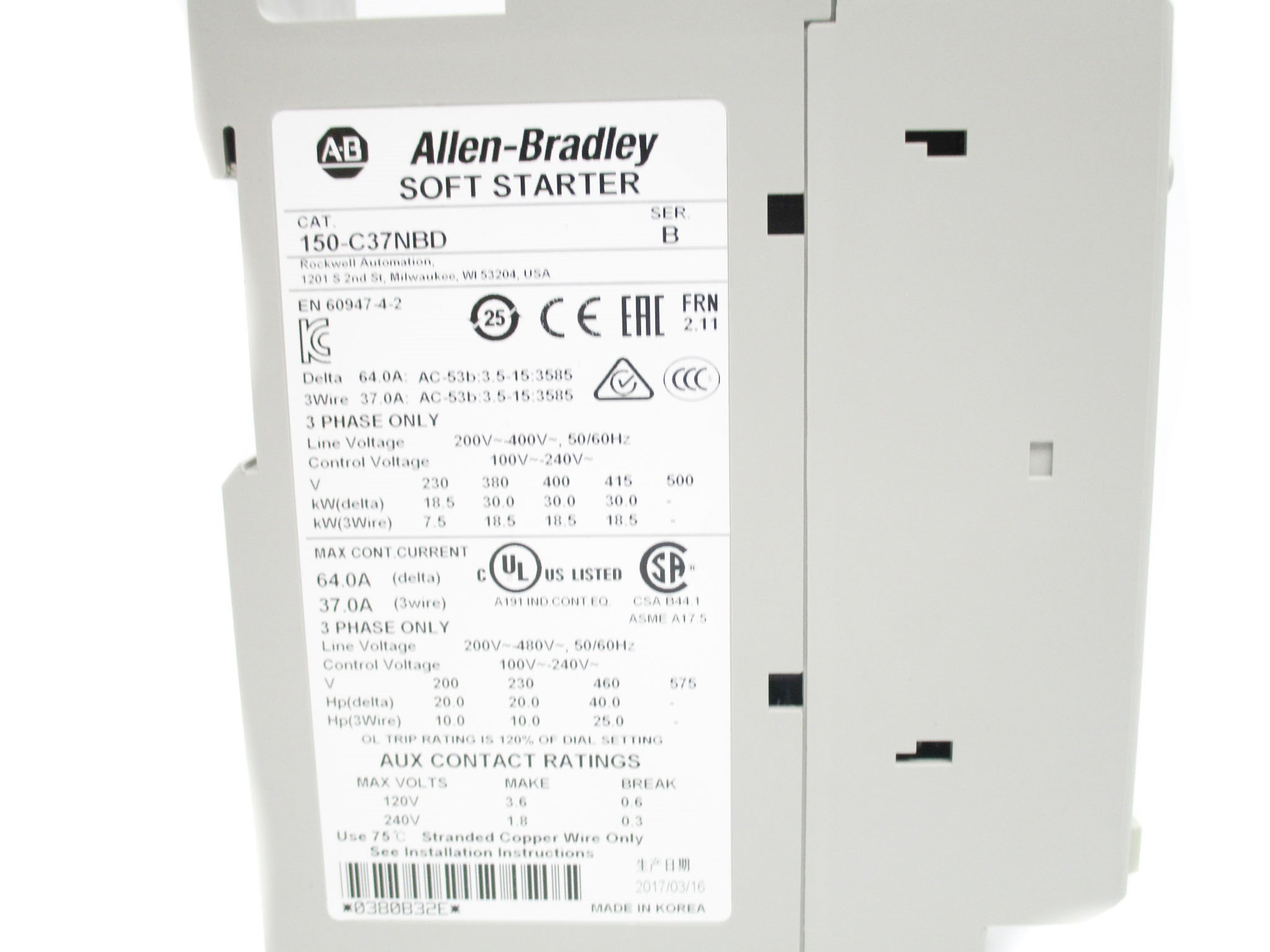 ALLEN BRADLEY 150-C37NBD SER. B F/W 2.11 200-480V (WH) NSMP