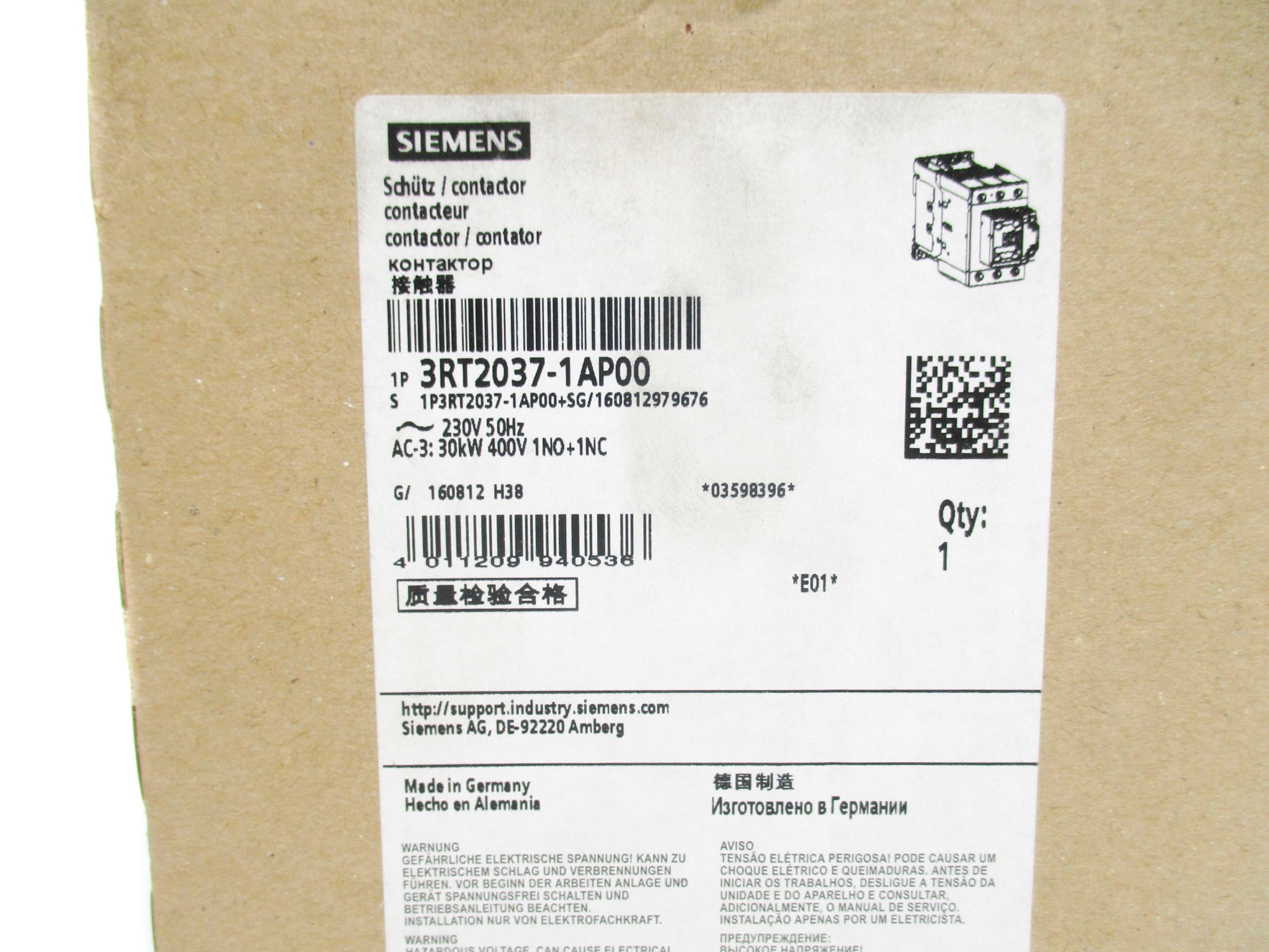 SIEMENS 3RT20371AP00  230V 65A NSMP