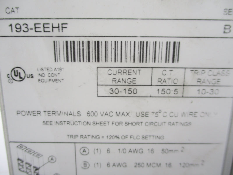 ALLEN BRADLEY 193-EEHF SER. B 600VAC 30-150A NSMP