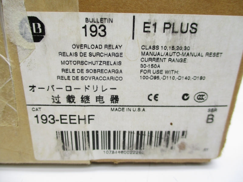 ALLEN BRADLEY 193-EEHF SER. B 600VAC 30-150A NSMP