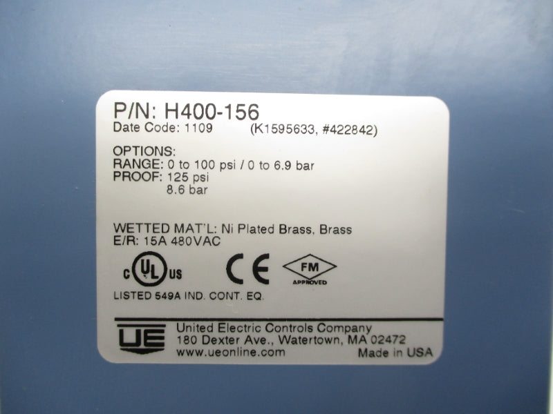 UNITED ELECTRIC H400-156 480VAC 15A 0-100PSI NSMP
