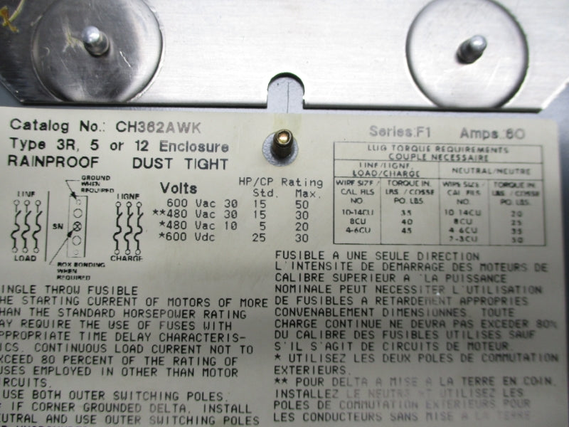 SQUARE D CH362AWK SER. F1 600VDC 60A NSNP