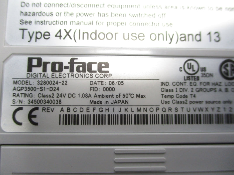 PRO-FACE AGP3500-S1-D24 3280024-22 24VDC 1.08A NSMP