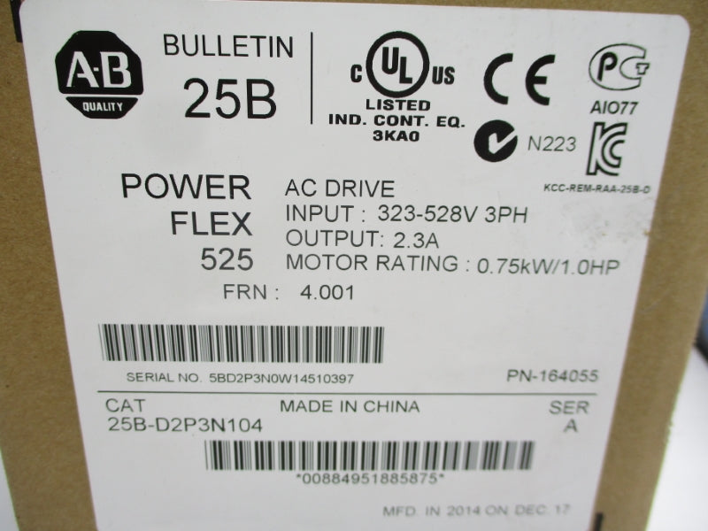 ALLEN BRADLEY 25B-D2P3N104 SER. A F/W 4.001 323-528V 2.3A NSMP
