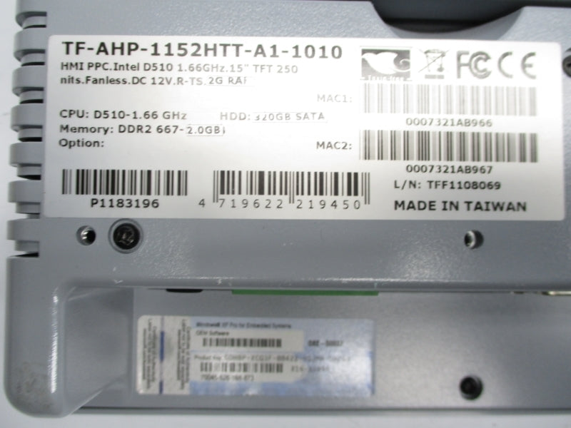 AAEON TF-AHP-1152HTT-A1-1010 12VDC NSMP