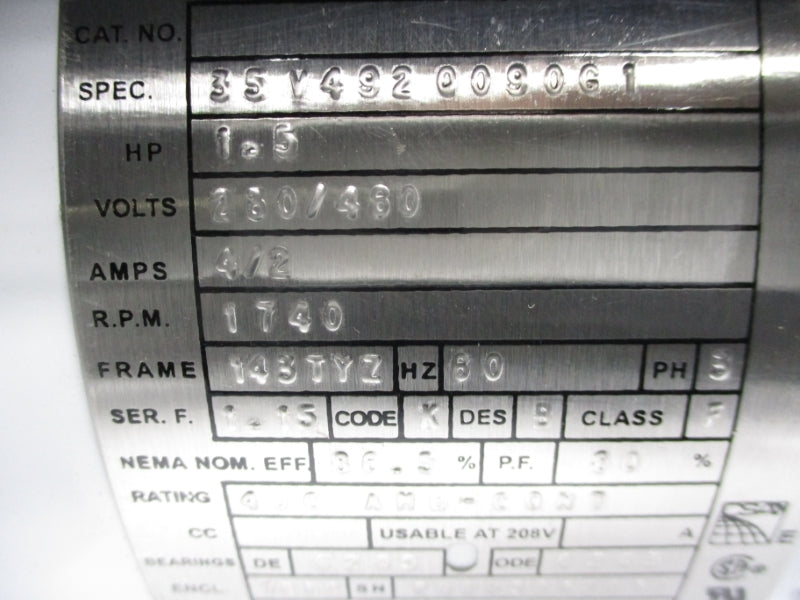BALDOR 35V4920090G1 SER. F 230/460V 4/2A NSNP