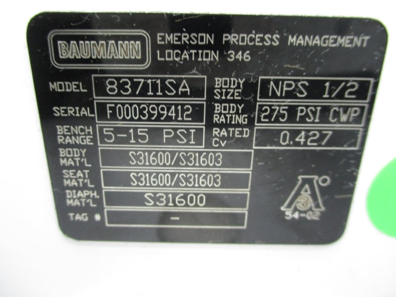 BAUMANN 83711SA 5-15PSI 1/2" NSNP