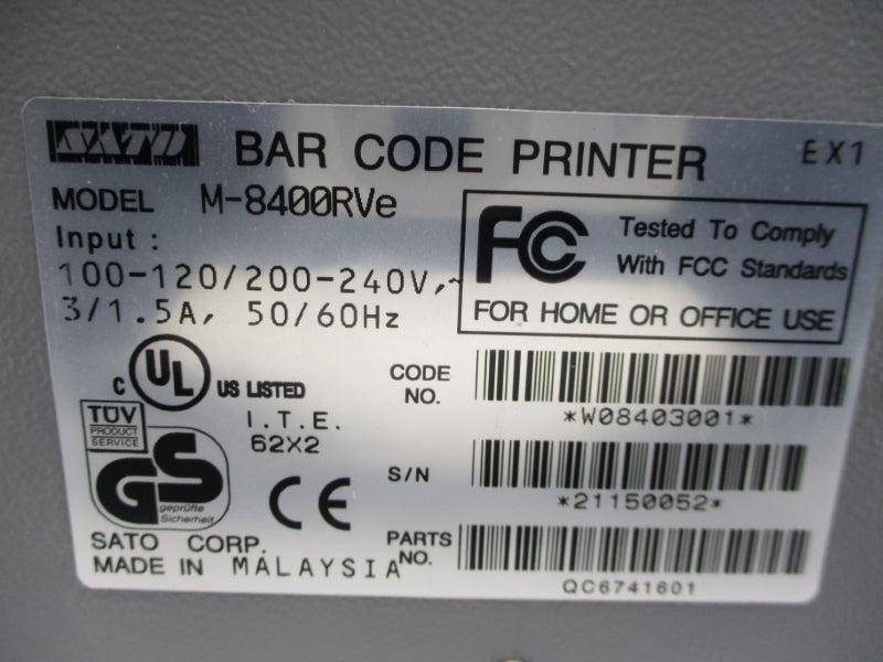 SATO M-8400RVE W08403001 120/240V 3/1.5A NSMP