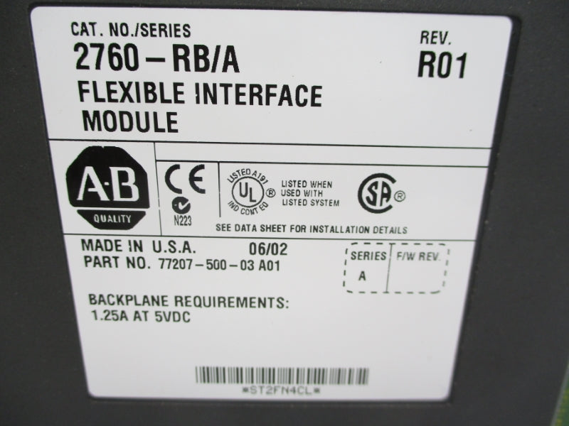 ALLEN BRADLEY 2760-RB SER. A F/W A/N01 5VDC 1.25A REMAN