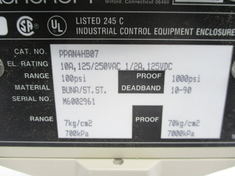 ASHCROFT PPAN4HB07 125/250VAC 10A 100PSI 1" NSMP