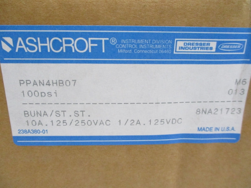 ASHCROFT PPAN4HB07 125/250VAC 10A 100PSI 1" NSMP