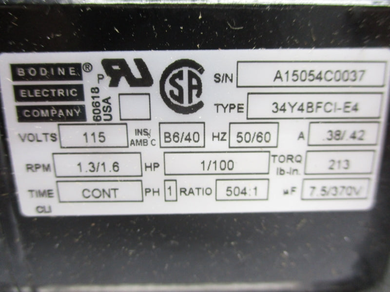 BODINE ELECTRIC 34Y4BFCI-E4 115V .38/.42A NSMP
