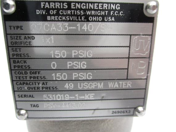 FARRIS ENGINEERING 27CA33-140/S4 150PSI 7/8" NSNP