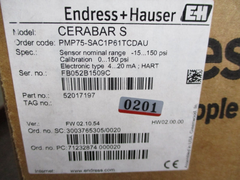 ENDRESS+HAUSER PMP75-SAC1P61TCDAU 30VDC 150PSI NSMP