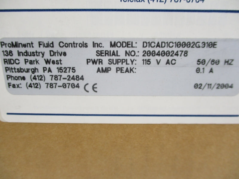 PROMINENT CONTROLS D1CAD1C10002G010E 115VAC 0.1A NSMP