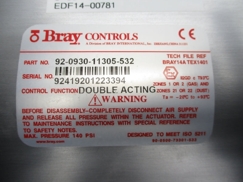 BRAY CONTROLS 92-0930-11305-532 140PSI 3 1/8" (AS PICTURED) NSNP