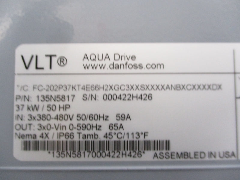 DANFOSS FC-202P37KT4E66H2XGC3XXSXXXXANBXCXXXXDX 135N5817 380-480V 65A NSNP