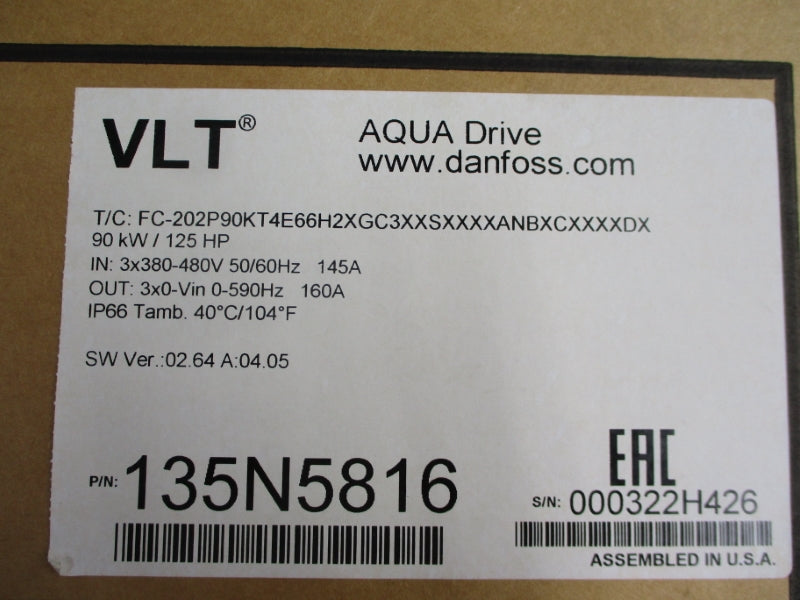 DANFOSS FC-202P90KT4E66H2XGC3XXSXXXXANBXCXXXXDX 135N5816 380-480V 160A NSMP