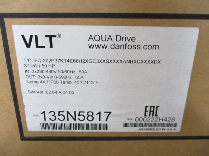 DANFOSS FC-202P37KT4E66H2XGC3XXSXXXXANBXCXXXXDX 135N5817 380-480V 65A NSFS