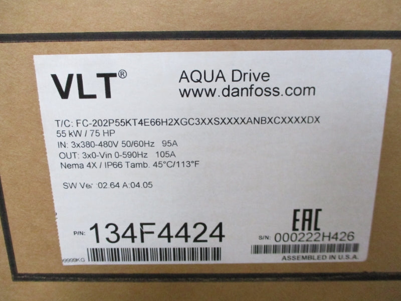 DANFOSS FC-202P55KT4E66H2XGC3XXSXXXXANBXCXXXXDX 134F4424 380-480V 105A NSFS