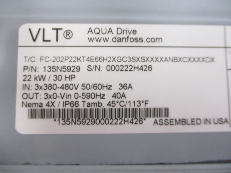 DANFOSS FC-202P22KT4E66H2XGC3SXSXXXXANBXCXXXXDX 135N5929 380-480V 40A NSNP