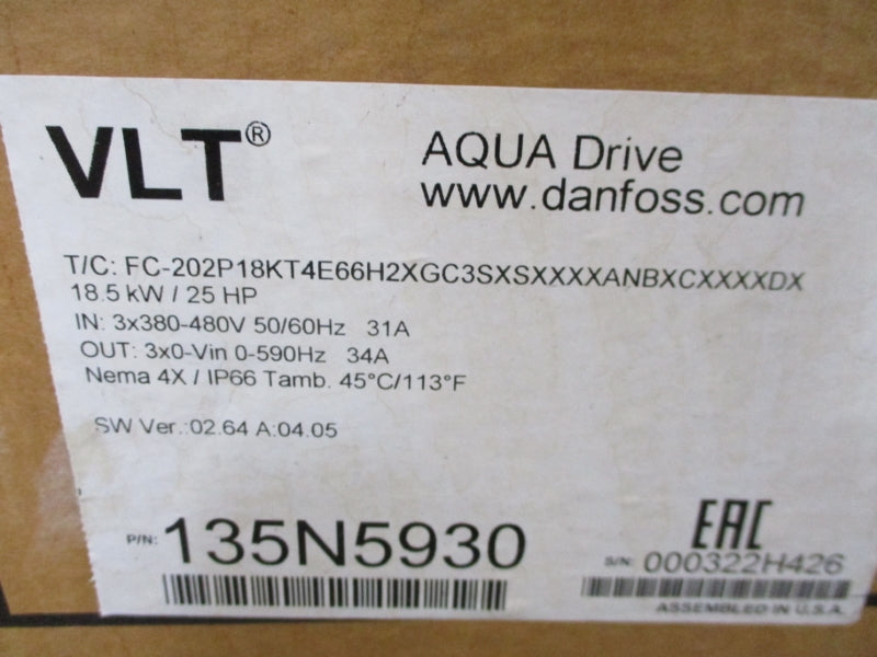 DANFOSS FC-202P18KT4E66H2XGC3SXSXXXXANBXCXXXXDX 135N5930 380-480V 34A NSFS