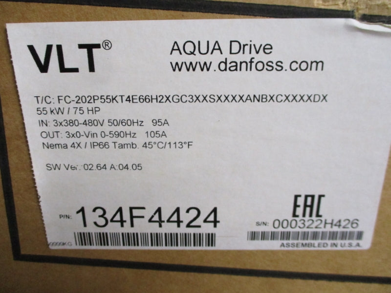 DANFOSS FC-202P55KT4E66H2XGC3XXSXXXXANBXCXXXXDX 134F4424 380-480V 105A NSMP