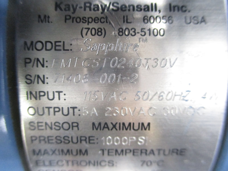 KAY-RAY/SENSALL SAPPHIRE FMTGST0240T30V 230VAC 5A 1000PSI 3/4" UNMP