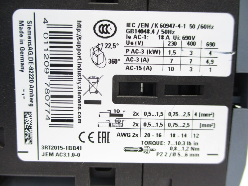 SEIMENS 3RT2015-1BB41 24VDC 20A NSNP