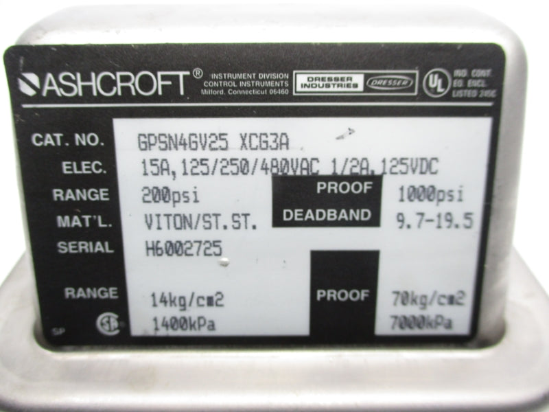 ASHCROFT GPSN4GV25XCG3A 480VAC 15A 200PSI 1" NSMP