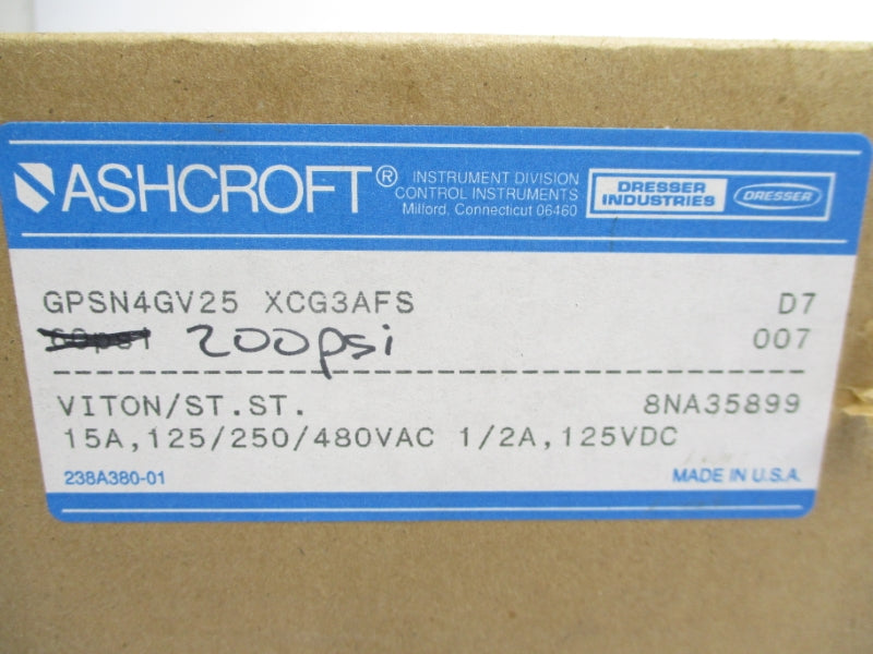 ASHCROFT GPSN4GV25XCG3A 480VAC 15A 200PSI 1" NSMP