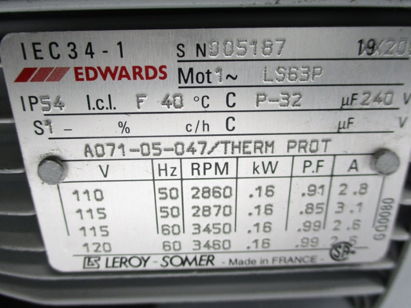 EDWARDS A071-05-047 E2M-1.5 120V 2.6A UNMP