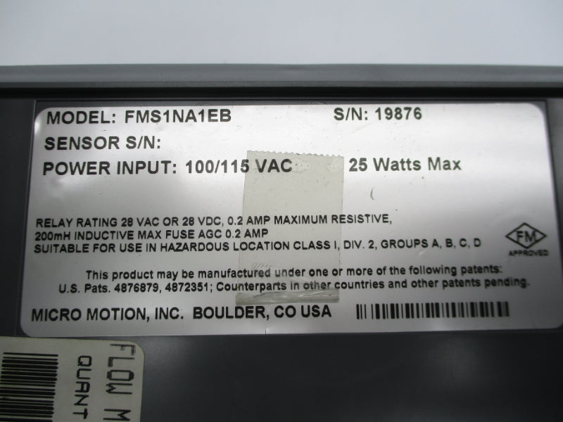 MICRO MOTION FMS1NA1EB 100/115VAC 2A (AS PICTURED) UNMP