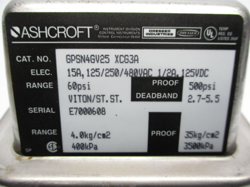ASHCROFT GPSN4GV25XCG3A 480VAC 15A 60PSI 1" NSMP
