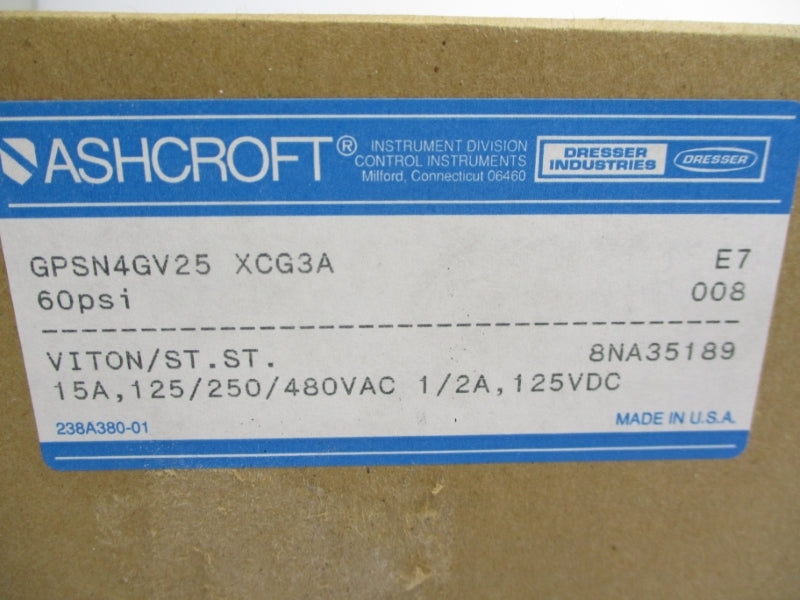 ASHCROFT GPSN4GV25XCG3A 480VAC 15A 60PSI 1" NSMP