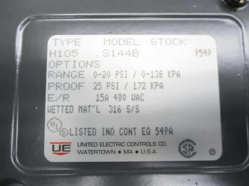 UNITED ELECTRIC H105-S144B 9549 480VAC 15A 0-20PSI 3/4" NSMP