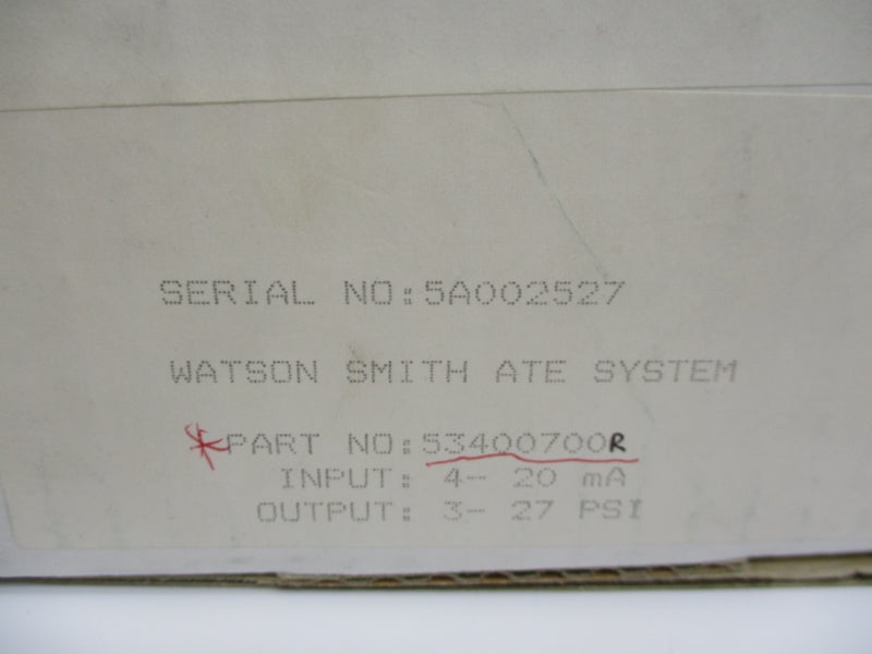 WATSON SMITH 53400700R 3-27PSI 1/2" NSMP