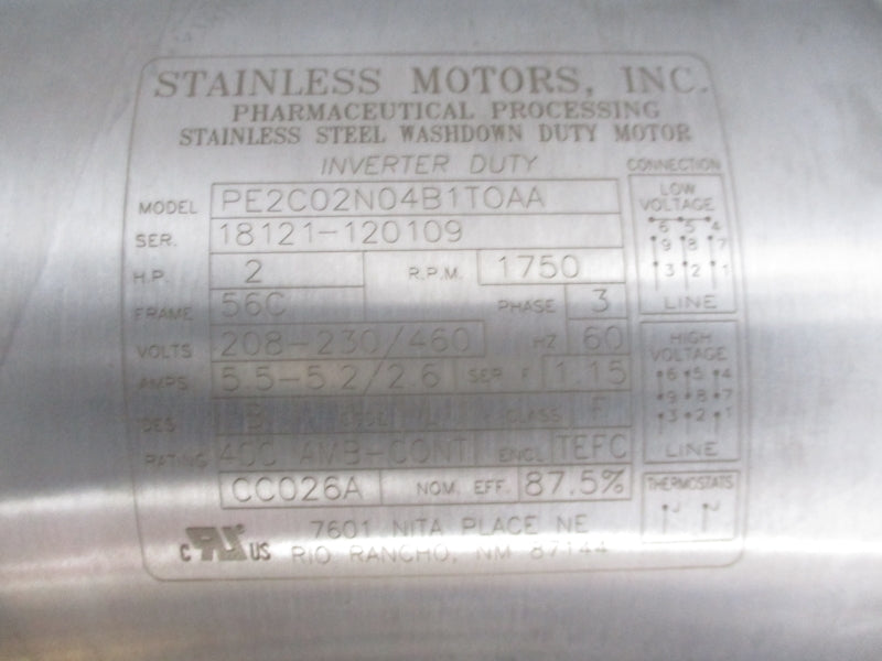 STAINLESS MOTORS PE2C02N04B1TOAA 460V 5.2/2.6A NSMP