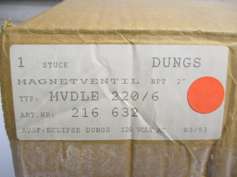DUNGS MVDLE220/6 216632 120VAC 3PSI 2 1/4" NSMP