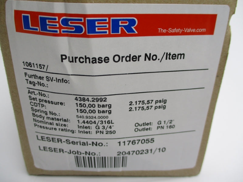 LESER 4384.2992 57PSI 3/4" NSMP