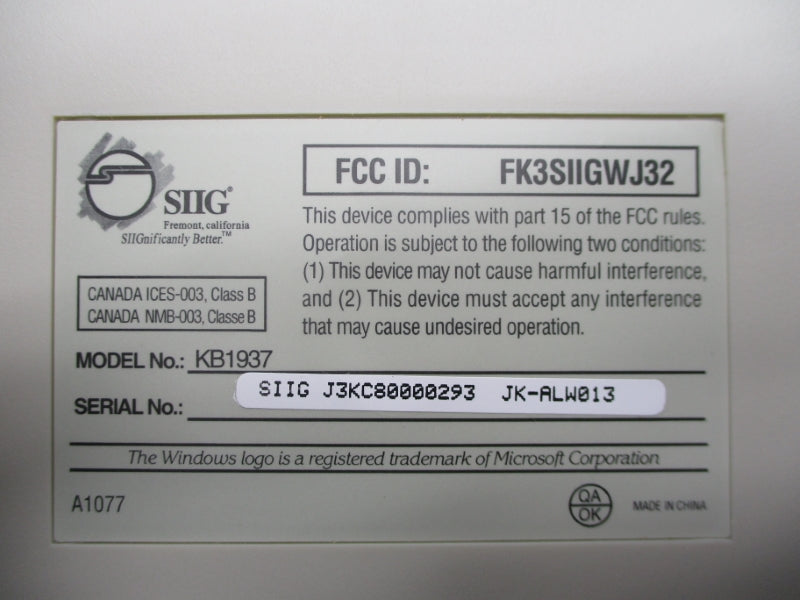 SIIG KB1937 KB-5981 NSMP