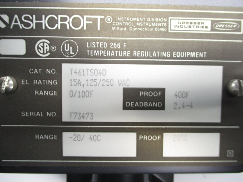 ASHCROFT T461TS040 125/250VAC 15A NSMP