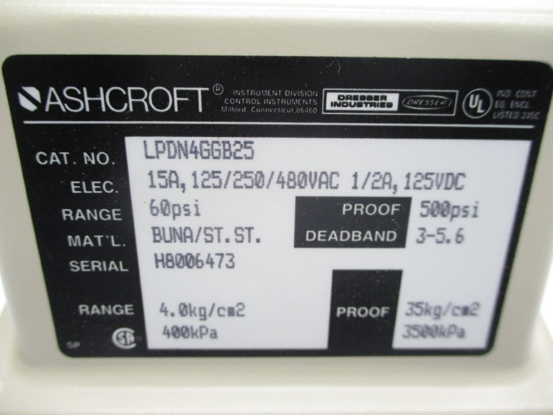 ASHCROFT LPDN4GGB25 480VAC 15A 60PSI NSMP